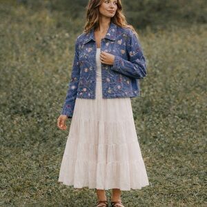 Vintage New Directions Embroidered Denim Jacket Boxy Oversized Cottagecore Boho